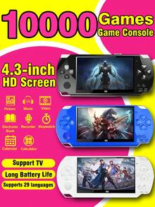 1台4.3英寸屏幕掌上游戏机，FC高清卡，GBA模拟器，双摇杆，口袋街机，经典复古电子玩具，迷你怀旧摇杆，彩色显示屏，内置10000款游戏，支持电视连接，支持音乐/视频/照片播放 - 彩色 - 查看 2