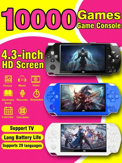 1pc Handheld PSP Game Console 4.3-Inch Large Screen FC HD Card Handheld GBA Simulator Dual Joystick Pocket Arcade Old Classic Retro Electronic Toys Mini Nostalgic Joystick Color Screen Video Game Handheld 10000 Games Can Be Connected To TV And Supports Music/Video/Pictures