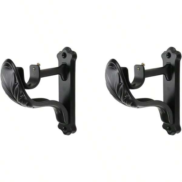 Tsnamay 2Pcs Curtain Rod Brackets Holders Single Black Retro Wall Mount Brackets For Window Curtains Rod Hangers With Adjustable Screw