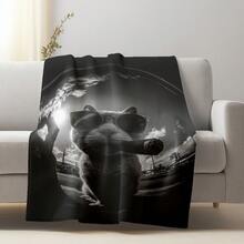 JACKAISM Long Plush Blanket - Heavyweight 250gsm Black & White With Fashion Glasses Throw - All-Season Luxury Bedspread, Couch, Camping, Office, Car - Soft Flannel Large Blanket Home, Travel, Dorm - Washable - Stylish Tabby Design In Black & White - Multi-Purpose Cozy Throw Adults & Pets - Contemporary Style Printed Fleece Blanket Indoor & Outdoor Use, Blanket, Cartoon Blanket