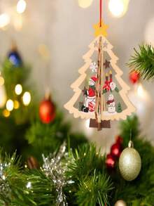 Weihnachtsbaumschmuck - 3D handgeschnitzte Cut Out Dekorationen, hölzerne Hängedekoration für Innenraum Heim Party Artikel - Verschiedenfarbig - Übersicht 4
