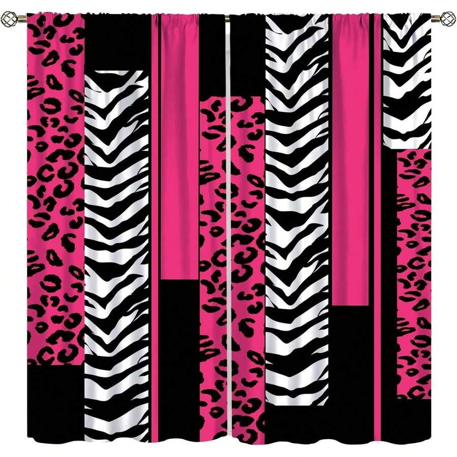 Leopard Zebra Curtains For Bedroom Living Room  Cheetah Pink White Black Curtains Animal Print Darkening Dreapes  Window Treatments Geometry 28x40i - Giáng sinh-1 - Xem 1