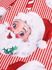 2pcs/Set Baby Girls Casual Christmas Santa Claus Polka Dot & Striped Pattern Soft Comfortable Flare Sleeve T-Shirt And Flare Pants Set - Red - View 5