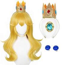 Blonde Curly Cosplay Wigs For Women Princess Wig Set With Crown & Earrings – Heat‑Resistant Synthetic Hair For Halloween, Costume Parties, Comic Con{"Size_name":"25.5in--Length[Adult]"} - 25.5吋--長度[成人] - 查看 1