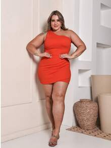 Conjunto Feminino plus Size Cropped e Short Saia Festa Sensual Malhado Enrugado Lycra - Laranja - Visão 6