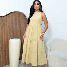 Women's Sleeveless Casual Party Premium Linen Midi Dress - 黃色 - 查看 8