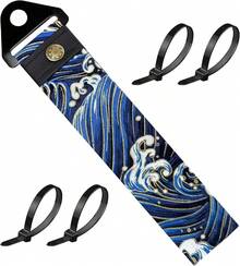 Correa de remolque para carreras de carreras JDM para parachoques deportivo, cuerda de tracción decorativa, correa de remolque universal de nailon de alta resistencia, gancho de remolque para - azul (Ondas azules) - Ver 19