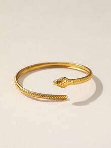 1pc Elegant Luxury Minimalist Design Stainless Steel Snake Texture Adjustable Bangle Bracelet, Suitable For Daily Wear, Gatherings, Parties And Any Occasion