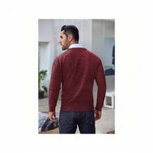 Men's Crew Neck Sweater Slim Fit Lightweight Sweatshirts Knitted Pullover For Casual Or Dressy Wear - 深紅色/黑色(雙色) - 查看 3
