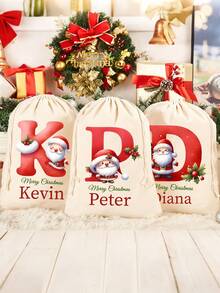 Personalized Santa Claus Gift Bag, Customizable With Name And Initial, Christmas Gift Bag, Christmas Toy Bag, Christmas Present Bag, Suitable For Men, Women, Children And Adults - Multicolor - View 4