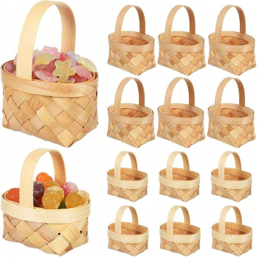 Woven Baskets Small Picnic Baskets With Handles Wood Chip Baskets Candy Baskets Party Favor Basket Baskets 12Pcs - 如圖所示 - 查看 1