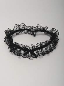 1pc Fashionable Minimalist Black Lace Bow Bell Thigh Chain, Bridal Leg Decor - Black - View 2