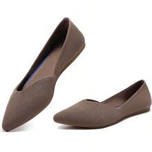 Womens Flat Shoes Classic Pointed Toe Flats Knitted Dress Shoes Soft Comfortable Dressy Flats Women - 6042棕色 - 查看 12