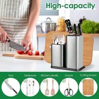 1 pieza Soporte para cuchillos y utensilios de acero inoxidable 3 en 1, estante moderno desmontable para cuchillos de cocina para encimera