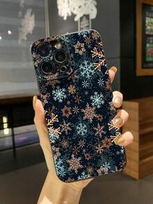 1个冬季雪花图案防震手机壳，UV印刷，兼容、Galaxy、Infinix、Redmi、OPPO、vivo、Realme，国际版，非国内版 - 黑色 - 查看 2