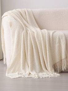 A Knitted Blanket, Nordic Style Rectangular Tassel Office Nap Sofa Blanket, Air Conditioning Blanket, Shawl Cover Blanket, Bed Tail Blanket Suitable For Daily Use - 玉米粒米色 - 查看 1