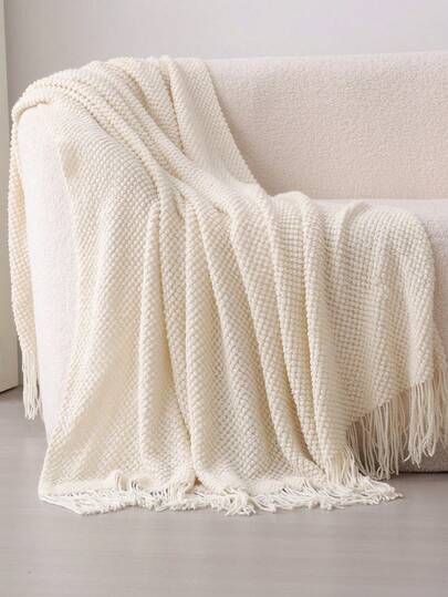 A Knitted Blanket, Nordic Style Rectangular Tassel Office Nap Sofa Blanket, Air Conditioning Blanket, Shawl Cover Blanket, Bed Tail Blanket Suitable For Daily Use