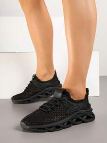 Soft Mesh Sneakers Women's Chunky Platform Shoes Casual Summer Sport - Black - View 2