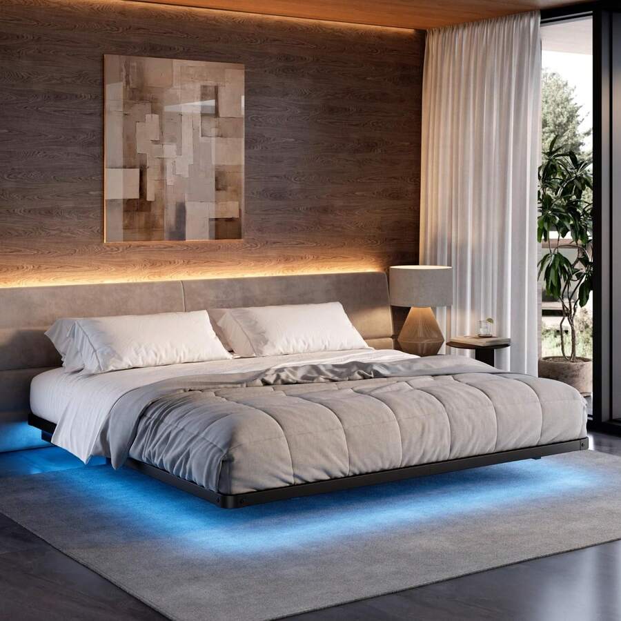 Yanara Floating Bed Frame With Smart LED Lights And Charging Station, Modern Bed With Metal Platform, Easy Assembly, No Box Spring Needed - Nữ hoàng: 160*200cm - Xem 1