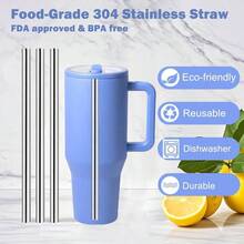 Reusable Straws Stainless Steel Straws  Traveler 40oz, 3PCS Metal Straws  Straw 40 Oz With 2PCS Straw Cleaner Brushes As  Accessories - 3根不鏽鋼吸管 - 查看 3