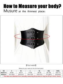 1pc Women's Dark Fashion PU Leather Elastic Corset Belt With Round Ring Decor, Versatile For Halloween, Renaissance Outfit - Black - View 3