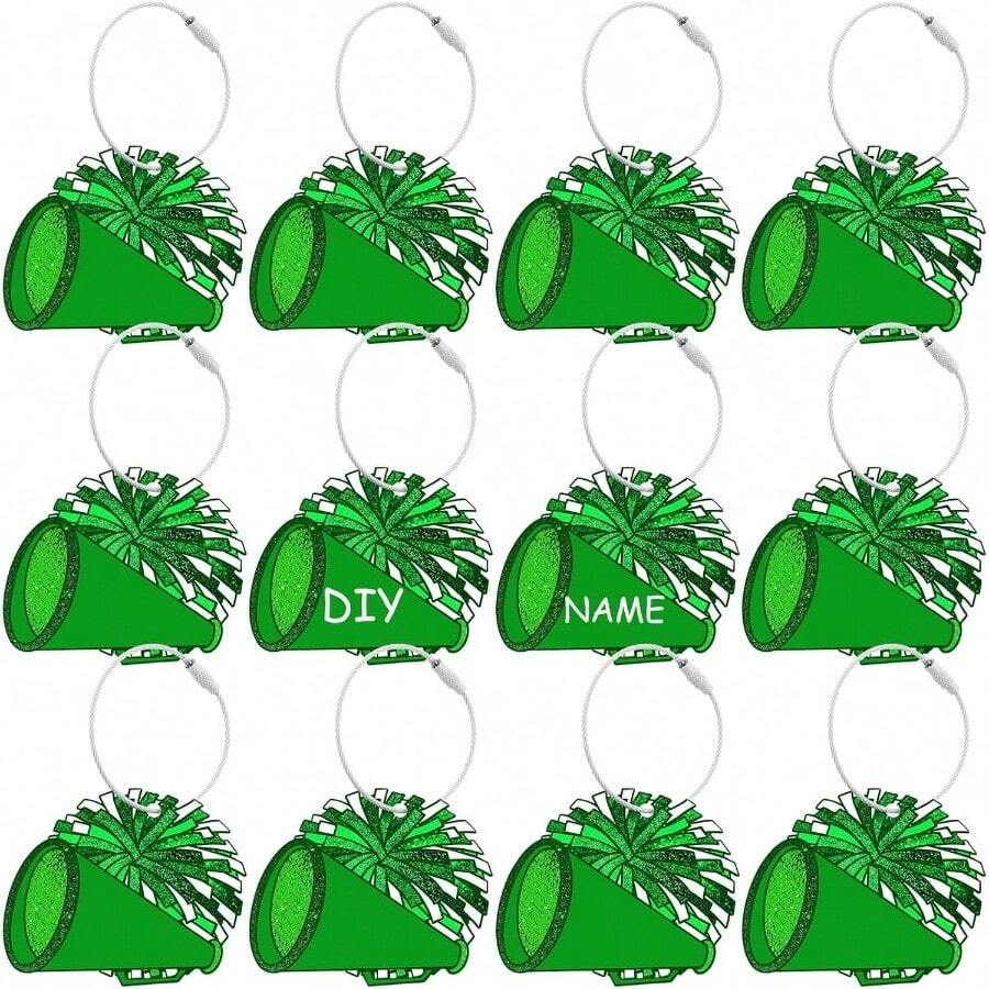 12 Pcs Cheer Luggage Tags Suitcases Travel Labels With Metal Ring Cheer Pom Pom Keychain Name Cheerleader Teams Gifts Cheerleading Sports Accessories Backpack Charms Women - Green + Cheer - View 1