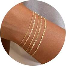 MBW Gold Bracelets Women, Dainty 14K Gold Plated Bracelet Stack Beaded Chain Bracelet Set Thin Small Cute Paperclip Bracelets Fashion Waterproof Jewelry Gold Accessories Women - 精緻 - 查看 12