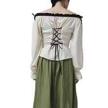 Renaissance Costumes Shirt Women Peasant Blouse Off-Shoulder Tops Halloween Medieval Pirate Costume Women{"Size_name":"Large"} - Lớn - Xem 3