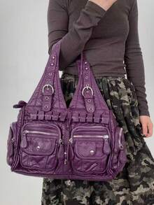 Y2K Vintage Women's Handbag With Large Capacity, Retro Rivets, Multiple Pockets, Personalized Street Shoulder Bag, Fashionable And Detachable Shoulder Strap, Women's Wallet With Multiple Colors To Choose From, Perfect For Parties, Commuting, Gatherings, And Work As A Perfect Fashion Gift