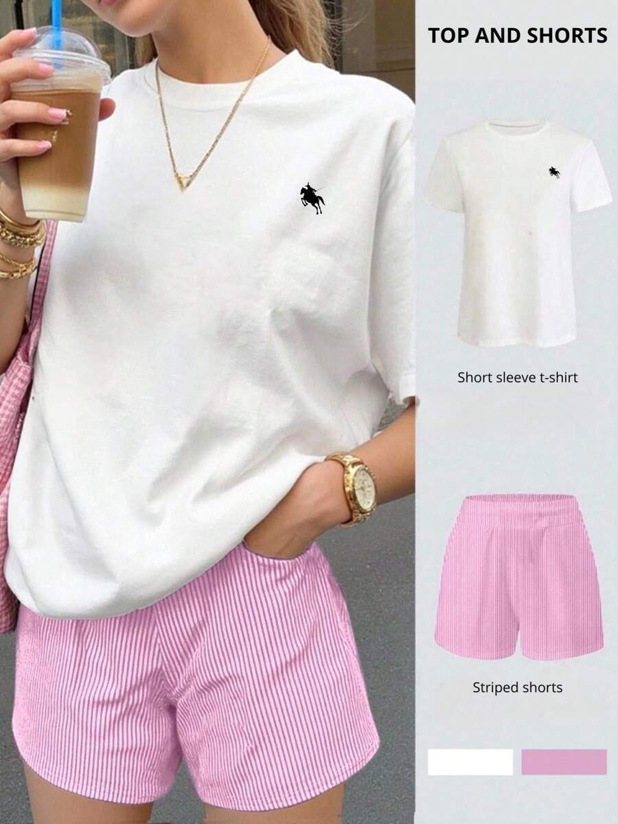 Women Two-Piece Outfits, Tall Women - White and Pink - View 1