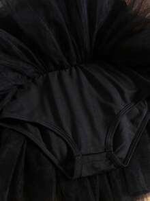 1pc Young Girls Cute Elegant Princess Sweet Academy Ballet Style Breathable Lightweight Tulle Strap Tutu Dress, Suitable For Party, Birthday, Celebration, Holiday, Performance, Banquet, All Seasons - Black - View 10
