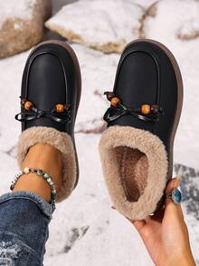 Women's Fashionable & Versatile Solid Color Ankle Boots, Warm, Flat, Short Boots, Slip-On, Casual, Comfortable, Autumn/Winter New - Black - View 2