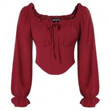 Vintage Corset Tops For Women Renaissance Blouse Off Shoulder Long Sleeve Top{"Color_name":"Red","Size_name":"XX-Large"} - Màu đỏ - Xem 1