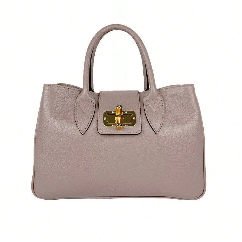 Genuine Hammered Leather Handbag With Removable Shoulder Strap – Dafne Model | Made In Italy - Rosa Cipria - View 1