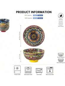 6.5 Oz Small Dessert Bowls, Porcelain Boho Snack Bowl Set Of 6 - Ceramic Colorful Bowls Salsa, Dipping, Sauce, Decorative, Microwave Dishwasher - 6.5 Ounces - View 2