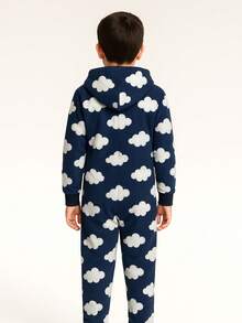 Pijama Mameluco de Una Pieza Estampado de Nubes Felpa Suave para Niño con Cierre Kigurumi Infantil - Azul Marino - Ver 2