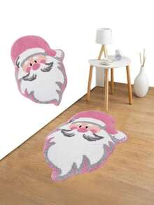 1PC Pink Santa Claus Christmas Mat - Soft, Machine-Made, Washable, Ideal For Bedroom & Indoor Decor, Festive Holiday Mat With Santa Design, Christmas Decorations, Durable Construction, Home Decorators, Christmas Mat, Kitchen Mat, Accessory ﻿