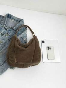 Dedoo Bolsa de ombro feminina de pelúcia macia, elegante e de grande capacidade, com zíper, para outono e inverno, para trabalhadores de colarinho branco, perfeita para faculdade, trabalho, negócios, deslocamento, atividades ao ar livre, viagens, passeios, escritório, perfeita para trabalho, compras, para participar de jantares, eventos de moda e dar presentes a amigos - Multicolorido - Ver 8