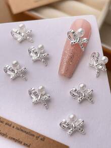 10 phụ kiện trang trí móng tay ngọc trai nơ bạc-vàng thời trang và tối giản, quà tặng bằng hợp kim 3D tự làm cho bé gái, đá giả móng, đồ dùng làm móng, phụ kiện tự làm đa năng để trang trí móng tay, ốp điện thoại, giày dép, quần áo, túi xách, v.v. - Nhiều màu - Xem 5