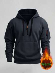 Men's Casual Zip-Up Hoodie And Cargo Pants Set, Outdoor Minimalist Style - Dark Grey - View 2