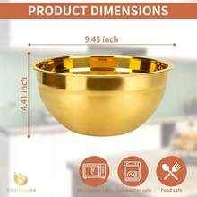 - tazn para mezclar, acero inoxidable de 3.5 cuartos de galn, para ensalada de metal para hornear y cocinar cuencos grandes para entretenimiento en la cocina, dorado - 3,3 litros - Ver 4