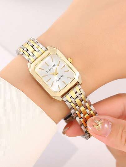 Reloj de cuarzo de moda para mujer RUNERR, esfera cuadrada pequeña vintage, correa de acero inoxidable, escala de números romanos, adecuado para regalos, Día de San Valentín, Día de la Madre, incluye herramienta de ajuste