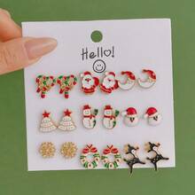 9对经典圣诞耳钉，时尚百搭 - 彩色 - 查看 2