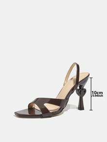Women's High Heel Sandals, Fashion Party Outdoor High-End Gathering Lacquered Wine Glass Heel Small Square Toe, Elegant Rear Strap, Graceful And Dignified Coffee Brown Color - Coffee Brown - View 8