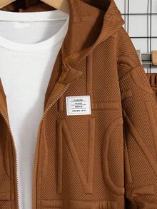 Bộ 2 áo khoác hoodie trơn màu có khóa kéo và quần dài cho bé trai, mùa xuân/thu - màu nâu - Xem 4