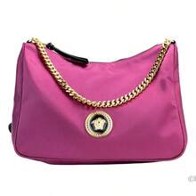 Versace Small Dahlia Nylon Fabric Medusa Pendant Crossbody Shoulder Purse Bag - 酒紅色 - 查看 1