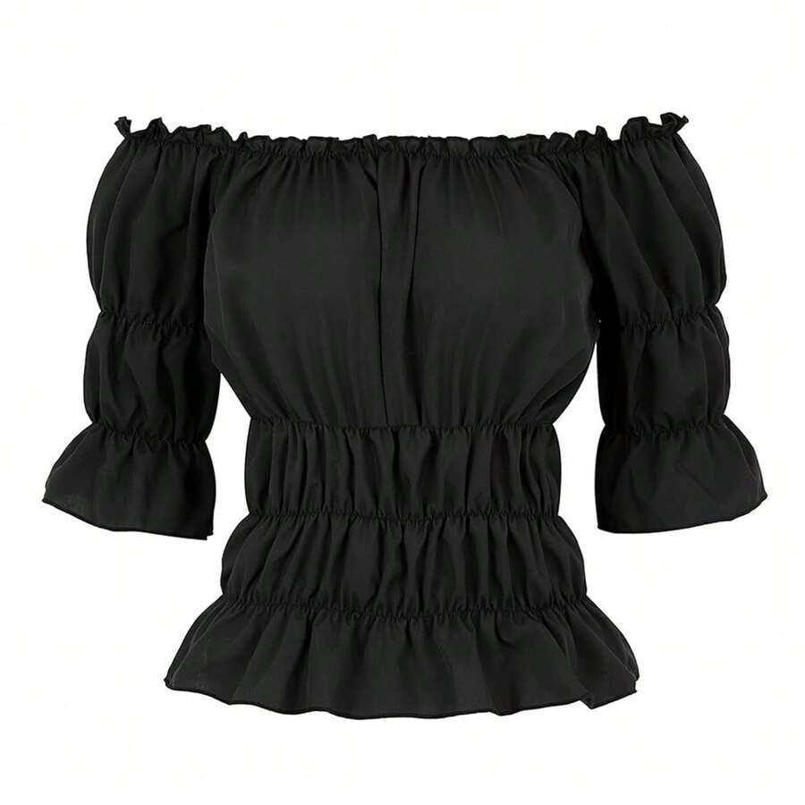 Womens Tops And Blouses Victorian Pirate Skirt Costumes Steampunk Plus Size Renaissance Shirt{"Size_name":"X-Small","Color_name":"Black"} - Đen - Xem 1