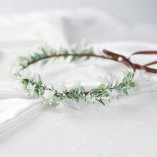 Handmade White Flower Crown Hair Wreath Bridal Headband Flower Green Leaf Headpiece Hair Accessories For Weeding Birthday Party Cosplay Photo Prop