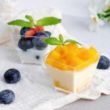 10/20/40/50 pezzi Mini coppette per dessert, piccole tazze di plastica trasparente inclinate, adatte per budini, mousse, gelatine e altri dessert, ideali per feste, mini torte gelato, decorazione dolci, feste di compleanno, matrimoni e altri eventi - Colori multipli/stili casuali - Visualizzare 3