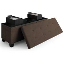 Storage Ottoman with Storage Bins, 30 - In Storage Bedroom End of Bed, Folding Foot Rest Ottoman with Storage Living Room, Storage Chest 660lbs, Faux Leather Ottoman, Brown - 06 - Tela café + 38,1P x 109,2W x 38,1W cm - Ver 2